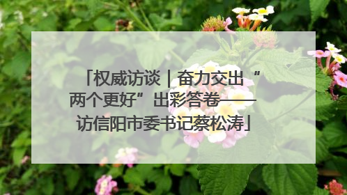 权威访谈｜奋力交出“两个更好”出彩答卷——访信阳市委书记蔡松涛